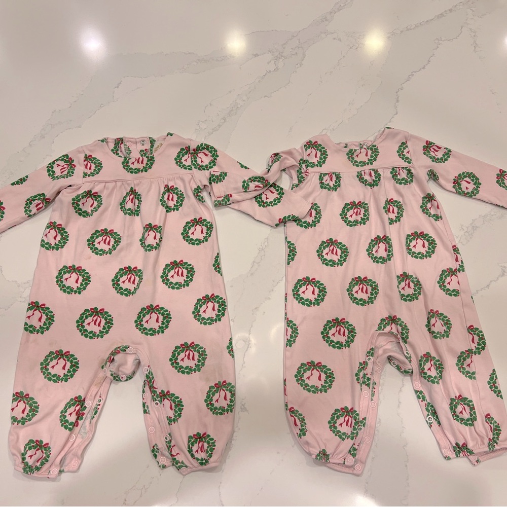 Set of 2 TBBC Christmas wreath rompers play condition 12-18mo